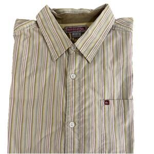 Quicksilver Mens XXL Striped Button Up Tan Yellow Short Sleeve Casual Shirt